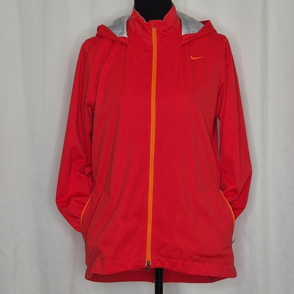 Nike Women's Hooded Windbreaker Light-Rain Jacket Red w/ Orange Accent - Size L - Picture 5 of 16